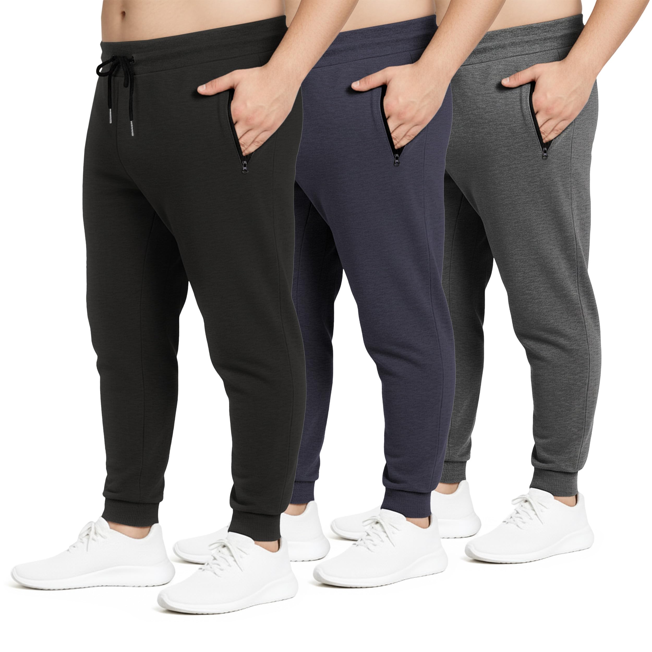 PURE CHAMP Mens Sweatpants 3 Pack Fleece Active Athletic Workout Jogger Sweatpants for Men with Zipper Pocket Size S-3XL