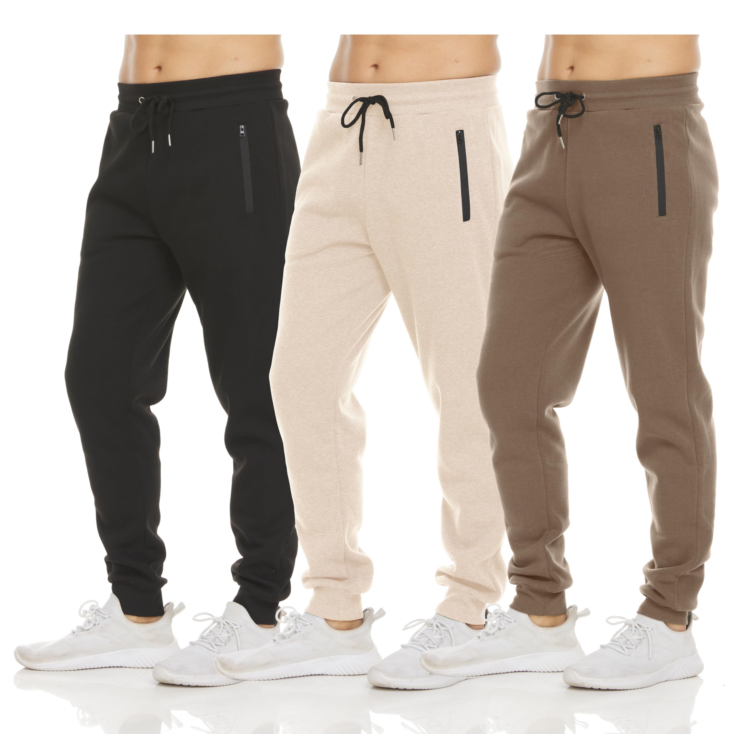 PURE CHAMP Mens Sweatpants 3 Pack Fleece Active Athletic Workout Jogger Sweatpants for Men with Zipper Pocket Size S-3XL